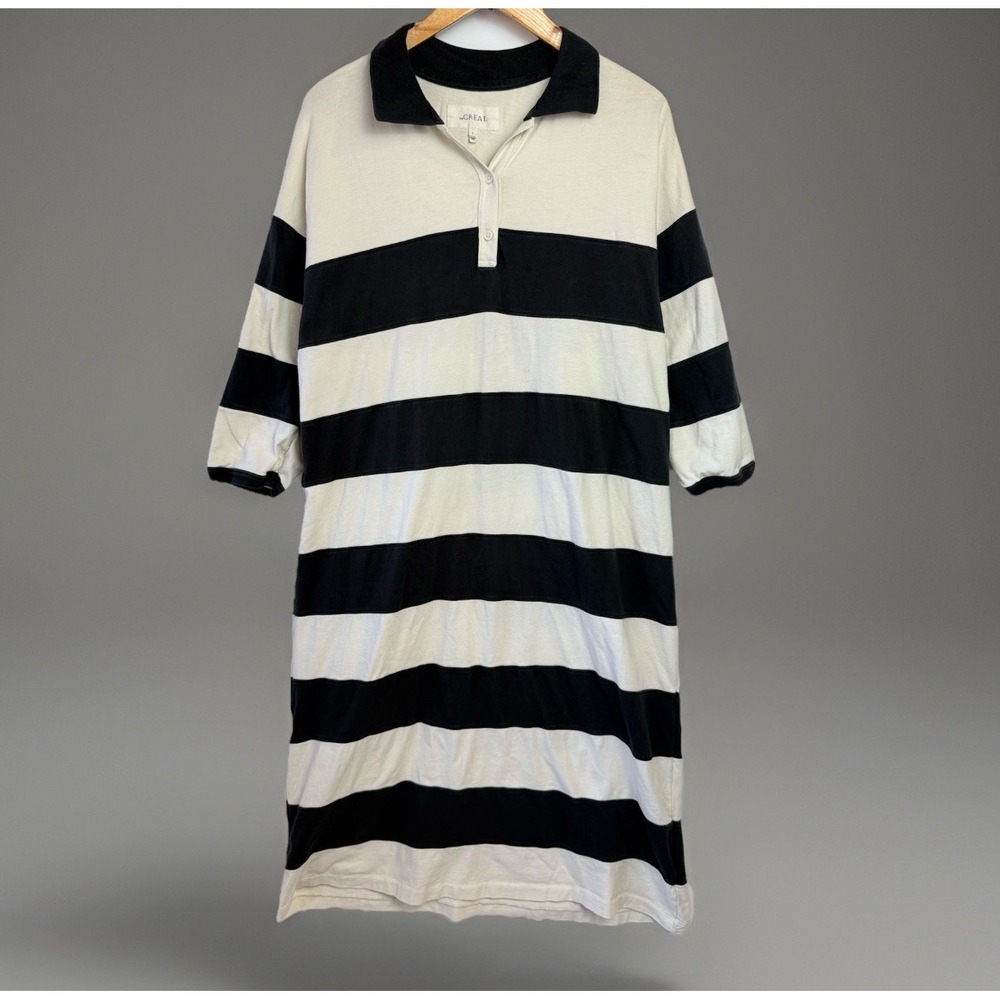 "The Great" Rugby Polo Dress Women's Size 2 Black White Striped‎ Midi $225